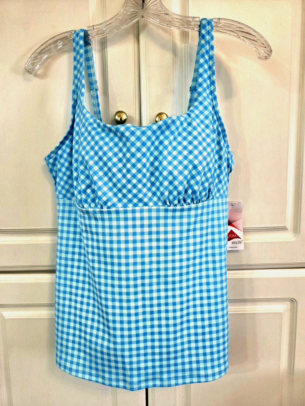 NWT Lands' End Blue Gingham Tankini Top Fully Lined Size 12